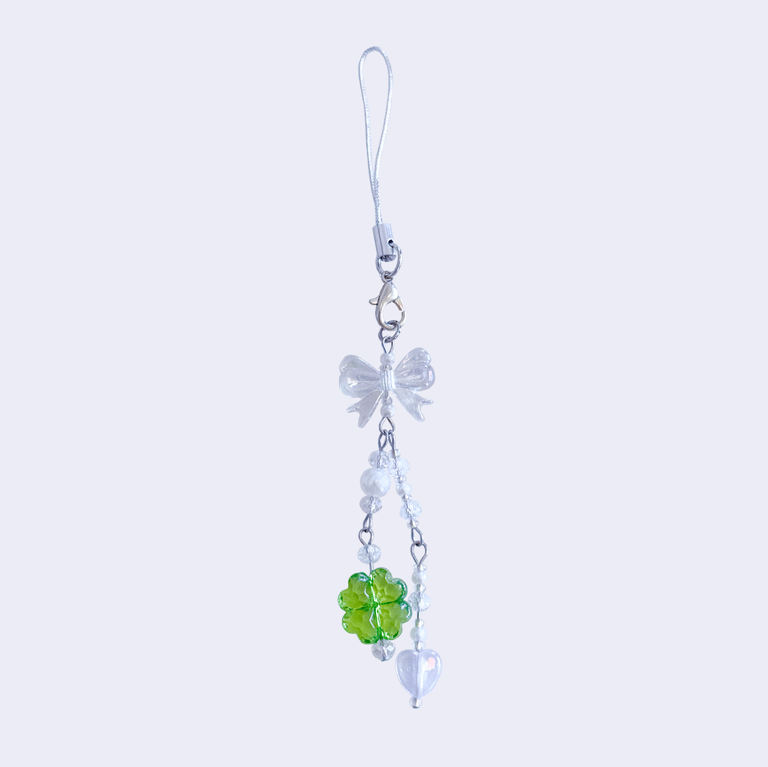 Lucky Clover Phone Charm. Kawaii aesthetic phone accessories.