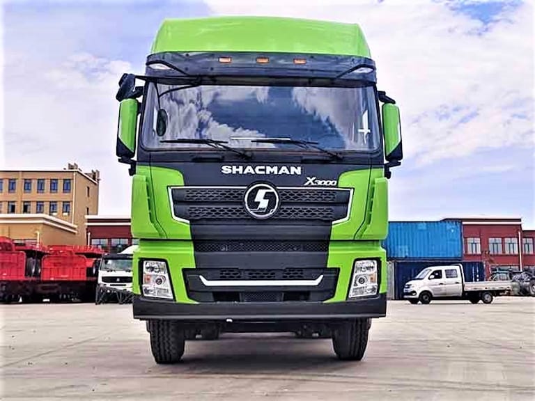 Shacman X3000 430HP 6x4 Tractor Truck front view showing high-roof sleeper cab, reinforced steel chassis, and heavy-duty tires for long-haul and container logistics