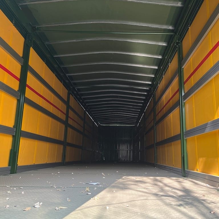 ZW 3-Axle Curtain Side Trailer interior cargo area close-up showing durable floor and side curtain ZW 3-Axle Curtain Side Trailer interior cargo area close-up showing durable floor and side curtain