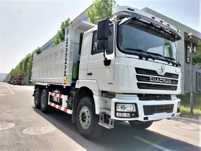 Shacman F3000 430HP 6x4 Dump Truck front three-quarter view, Weichai engine, ergonomic flat-roof cabin, powerful 430HP heavy-duty truck