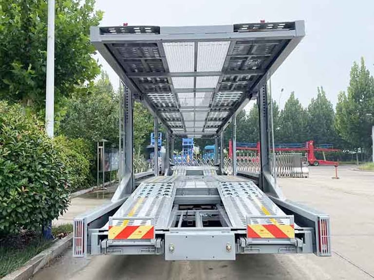 Front view of 2 Axle Car Hauler Trailer – highlighting aerodynamic design, durable construction, and easy vehicle access. Front view of 2 Axle Car Hauler Trailer – highlighting aerodynamic design, durable construction, and easy vehicle access.