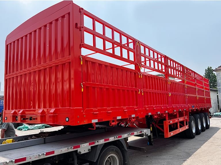 3/4 front view of 4 Axle Fence Cargo Truck Trailer – heavy-duty fence trailer designed for safe and efficient transportation of bulk and general cargo.