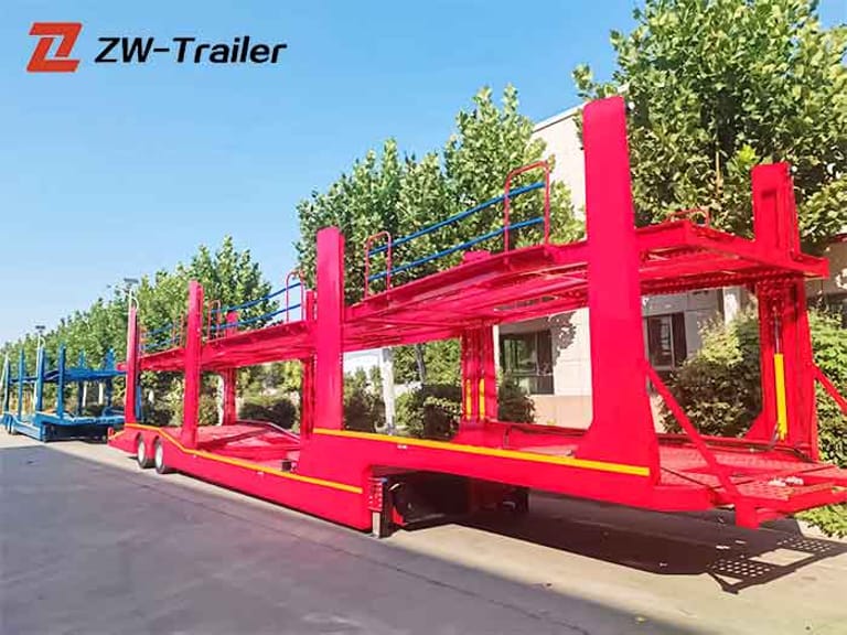 3/4 view of Double Deck Car Transport Semi Trailer – heavy-duty double-layer car carrier designed for efficient and safe vehicle transport. 3/4 view of Double Deck Car Transport Semi Trailer – heavy-duty double-layer car carrier designed for efficient and safe vehicle transport.