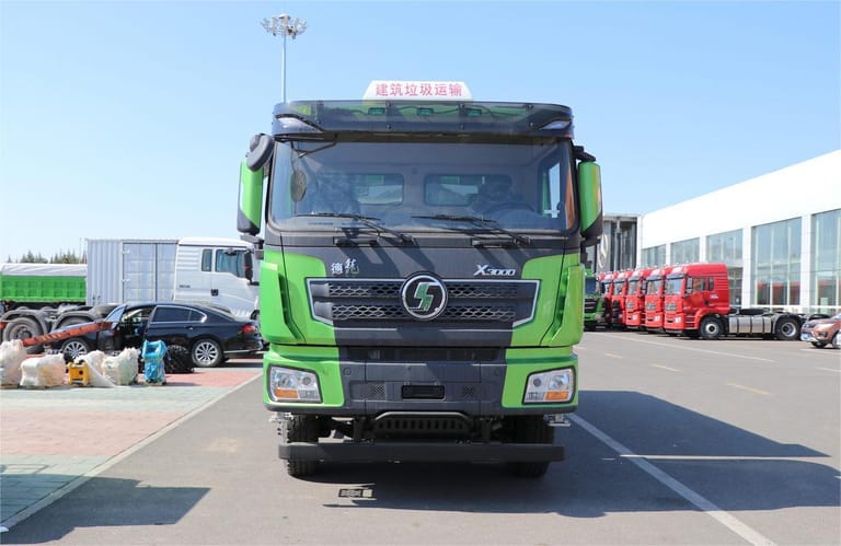 Shacman X3000 6x4 dump truck front view showing high-roof cabin and reinforced grille Shacman X3000 6x4 dump truck front view showing high-roof cabin and reinforced grille