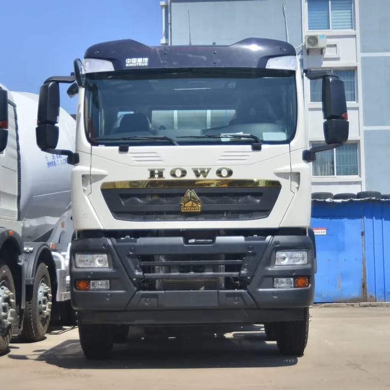 Front view of the Howo TX 8×4 Concrete Mixer Truck showing the cab, mixer drum, and chassis ready for construction use. Front view of the Howo TX 8×4 Concrete Mixer Truck showing the cab, mixer drum, and chassis ready for construction use.