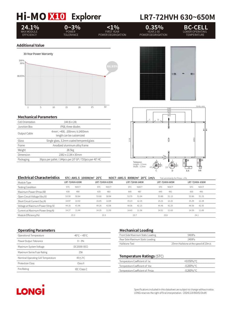 Tấm pin LONGi Hi-MO X10 645W Tấm pin LONGi Hi-MO X10 645W
