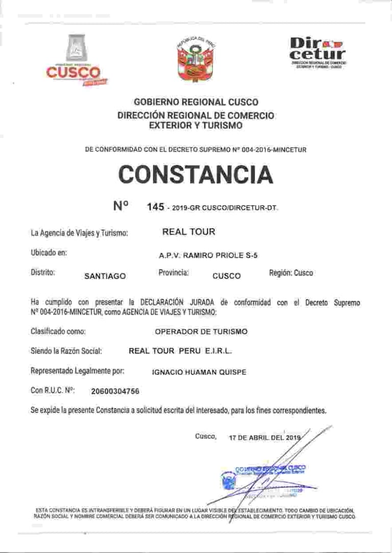 PERMISO DIRCETUR