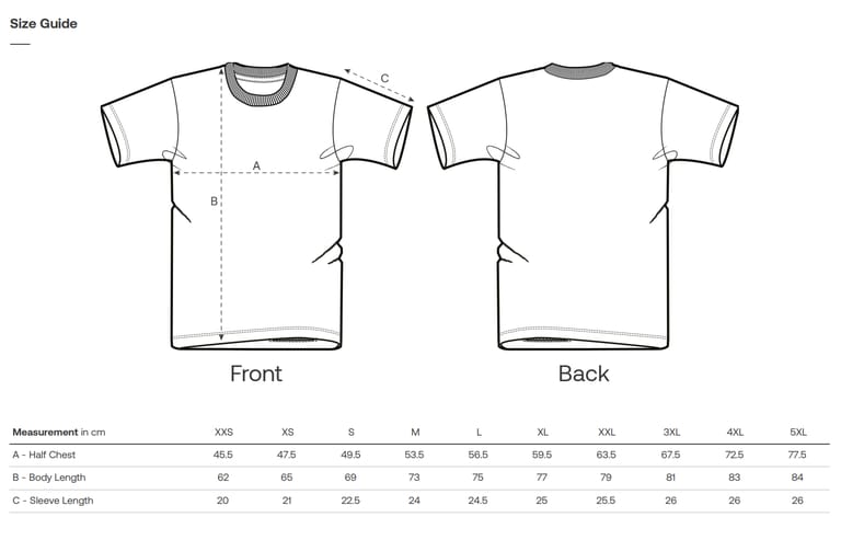 T-shirt Sizing & Measurements Chart