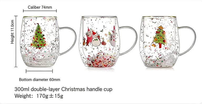 Double Wall Christmas Confetti Glass Mug Wholesale in China Double Wall Christmas Confetti Glass Mug Wholesale in China