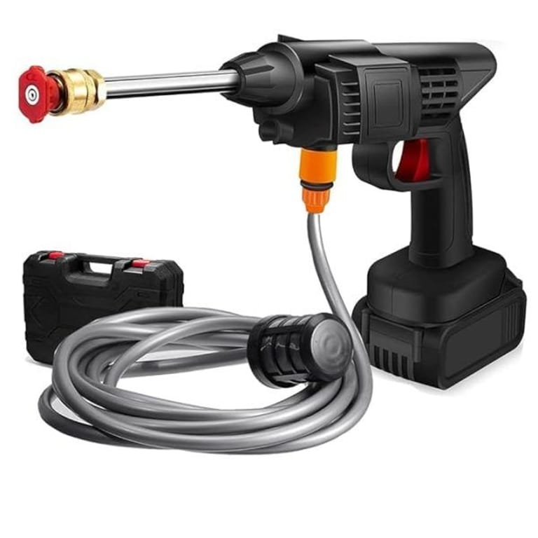 This portable high pressure car washer gun is a versatile and powerful cleaning tool designed for effortless car maintenance. Compact and easy to handle, it delivers a strong jet of water to effectively remove dirt, grime, and debris from your vehicle. Ideal for at-home car washing, it features adjustable settings for different cleaning needs and ensures a professional-level clean without the hassle of a full-sized pressure washer. Perfect for car enthusiasts and homeowners alike, it offers convenience, efficiency, and superior cleaning performance. ?Powerful Cordless Pressure Washer?: PRO Cordless pressure washer has a pure copper motor that lasts longer than traditional brushed motors, and it makes worth every dollar you spend. With a maximum pressure and a flow, it can easily remove stubborn dirt from the surface of objects. ?48V High-Performance Battery?: Portable pressure washer is equipped with a 48V high-capacity battery, which can work continuously for about 45 minutes (please charge it before use). The battery pressure washer gets rid of the cord and is more portable to use. ?Draw Water From Anywhere?: Portable pressure washer is equipped with 18ft hose, which allows users to clean from further away. The filter equipped can effectively filter impurities, particles, and sludge from the water source, which can better protect our cleaning gun. ?2 Nozzle & Foam Pot?: The pressure washer is equipped with 0° and 45° nozzles and a 300 ml foam pot. Our portable pressure washer are perfectly suited for all your daily cleaning needs and can remove all kinds of stains effortlessly. ?Multiple-Functions and Application?: Cordless pressure washer can not only clean floor surface, fence yard, car, crevice, carpet and other dirt, also can be used for watering flowers agricultural irrigation. This portable high pressure car washer gun is a versatile and powerful cleaning tool designed for effortless car maintenance. Compact and easy to handle, it delivers a strong jet of water to effectively remove dirt, grime, and debris from your vehicle. Ideal for at-home car washing, it features adjustable settings for different cleaning needs and ensures a professional-level clean without the hassle of a full-sized pressure washer. Perfect for car enthusiasts and homeowners alike, it offers convenience, efficiency, and superior cleaning performance. ?Powerful Cordless Pressure Washer?: PRO Cordless pressure washer has a pure copper motor that lasts longer than traditional brushed motors, and it makes worth every dollar you spend. With a maximum pressure and a flow, it can easily remove stubborn dirt from the surface of objects. ?48V High-Performance Battery?: Portable pressure washer is equipped with a 48V high-capacity battery, which can work continuously for about 45 minutes (please charge it before use). The battery pressure washer gets rid of the cord and is more portable to use. ?Draw Water From Anywhere?: Portable pressure washer is equipped with 18ft hose, which allows users to clean from further away. The filter equipped can effectively filter impurities, particles, and sludge from the water source, which can better protect our cleaning gun. ?2 Nozzle & Foam Pot?: The pressure washer is equipped with 0° and 45° nozzles and a 300 ml foam pot. Our portable pressure washer are perfectly suited for all your daily cleaning needs and can remove all kinds of stains effortlessly. ?Multiple-Functions and Application?: Cordless pressure washer can not only clean floor surface, fence yard, car, crevice, carpet and other dirt, also can be used for watering flowers agricultural irrigation.