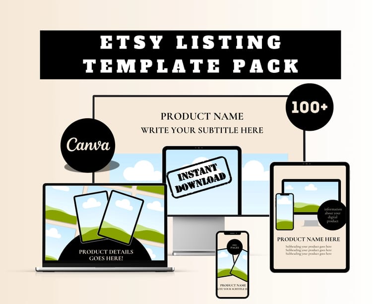 100+ Etsy listing templates for Canva with instant download, product mockups for phone, tablet and desktop 100+ Etsy listing templates for Canva with instant download, product mockups for phone, tablet and desktop