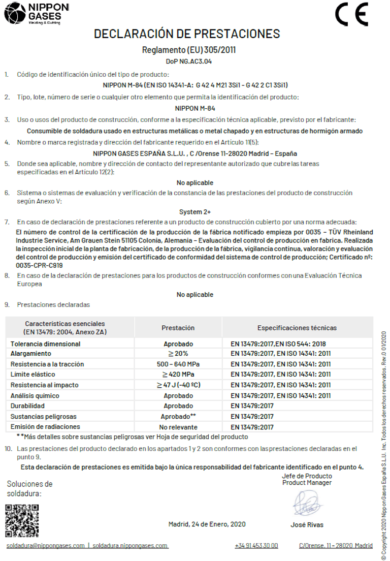 Foto declaración prestaciones M-84