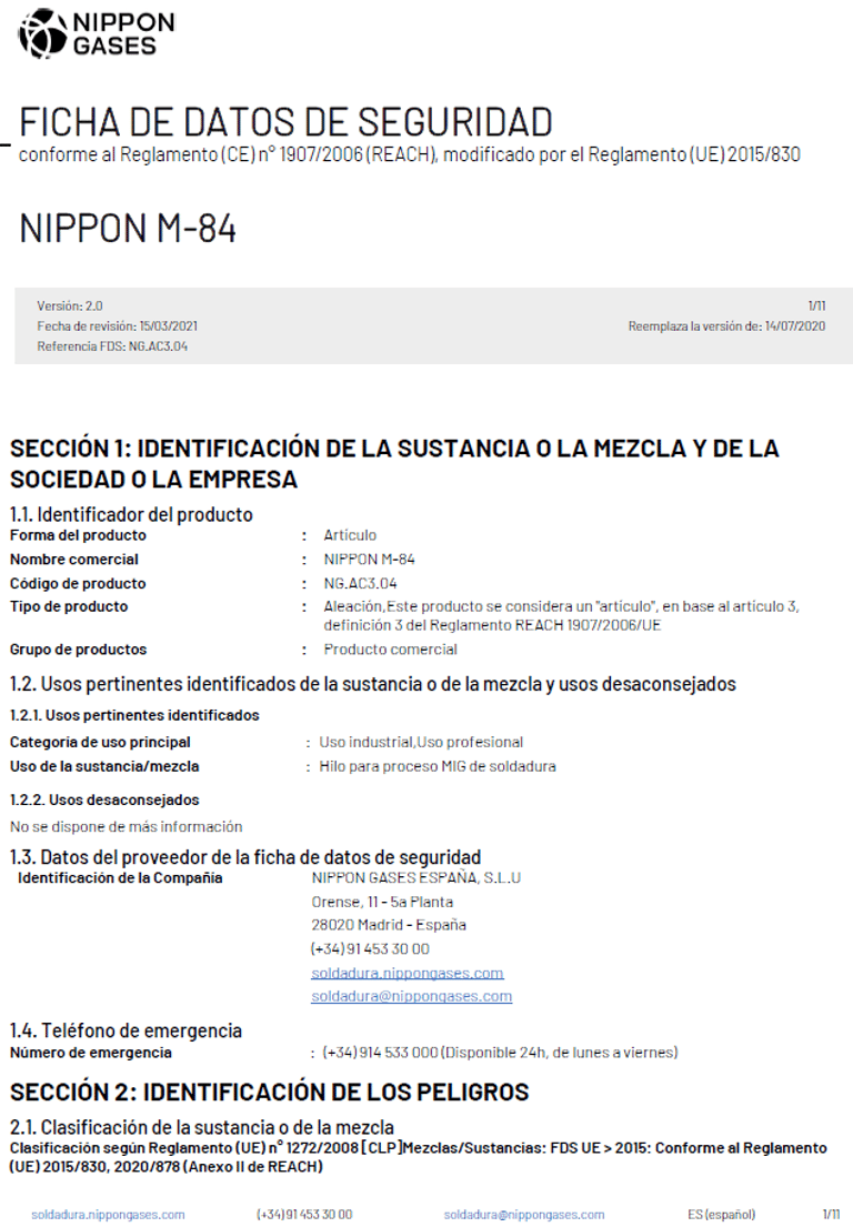Foto ficha de seguridad M-84 (pg1)