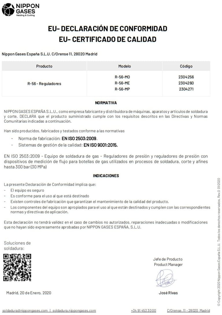 Foto declaración de conformidad R-56