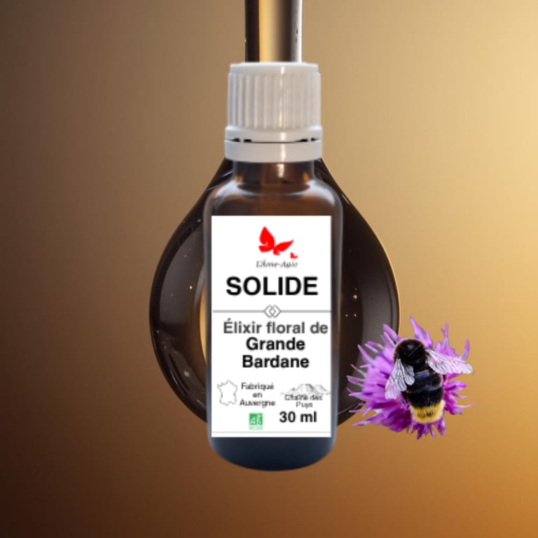 Flacon d'élixir floral SOLIDE, Grande Bardane, L'Âme-Agie.