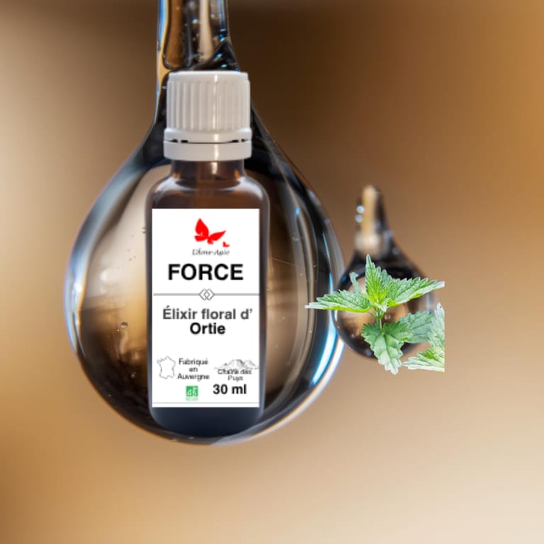 Flacon d'élixir floral FORCE, Ortie, L'Âme-Agie