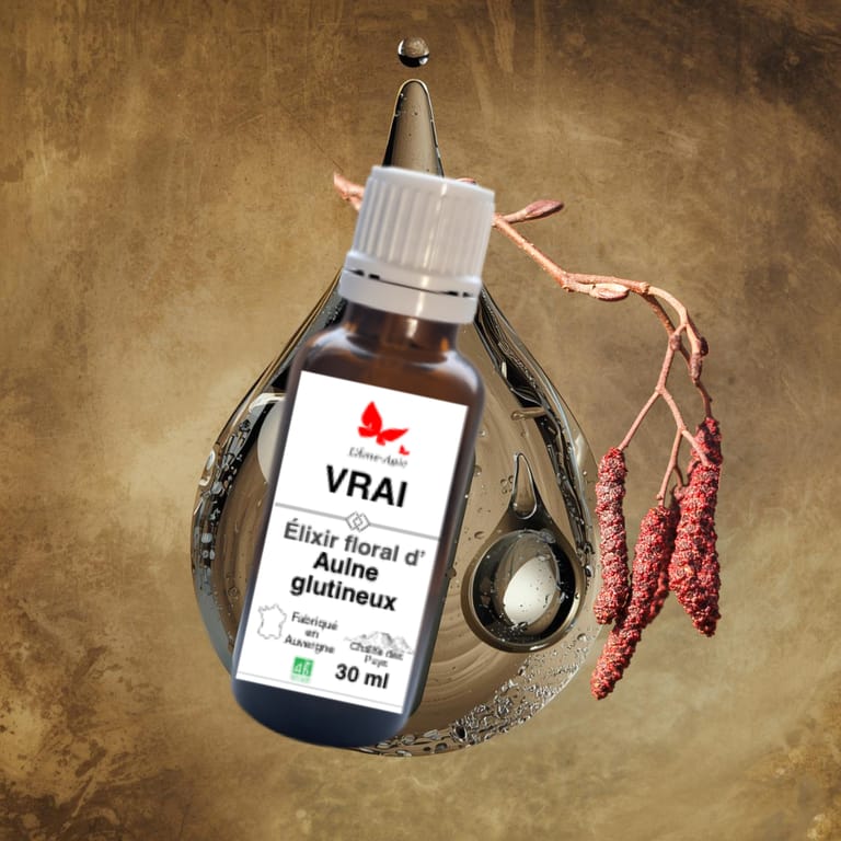 Flacon d'élixir floral VRAI, Aulne glutineux, L'Âme-Agie.