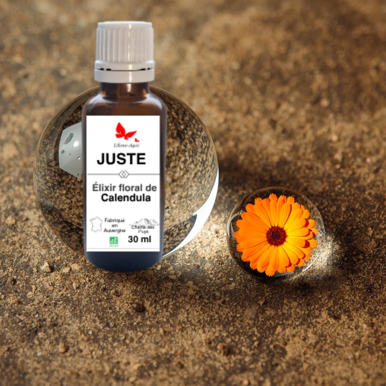 Flacon d'élixir floral JUSTE, Calendula, L'Âme-Agie.