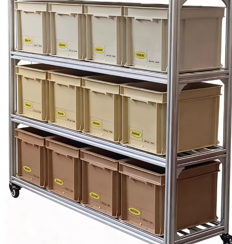 Durable mobile storage cart: aluminum frame + marine board layers, lockable casters, customizable. Ideal for labs, warehouses, homes, or retail spaces.