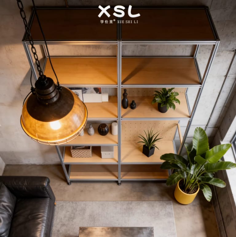 Industrial-Style Aluminum Profile Birch Shelving