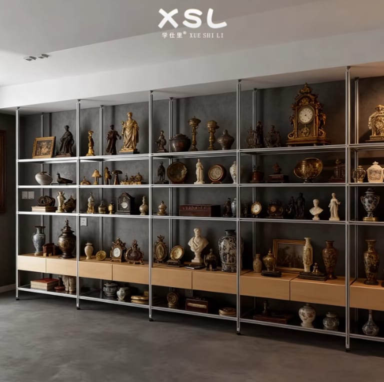 European Classic Antique Display Shelving | Modular Collectible Storage Rack for Bronze Statues & Vintage Clocks