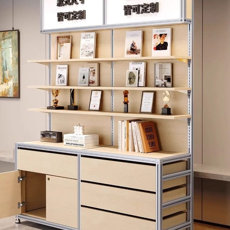 Customizable Exhibition Shelving: Modern Storage Rack for Retail & Office Display