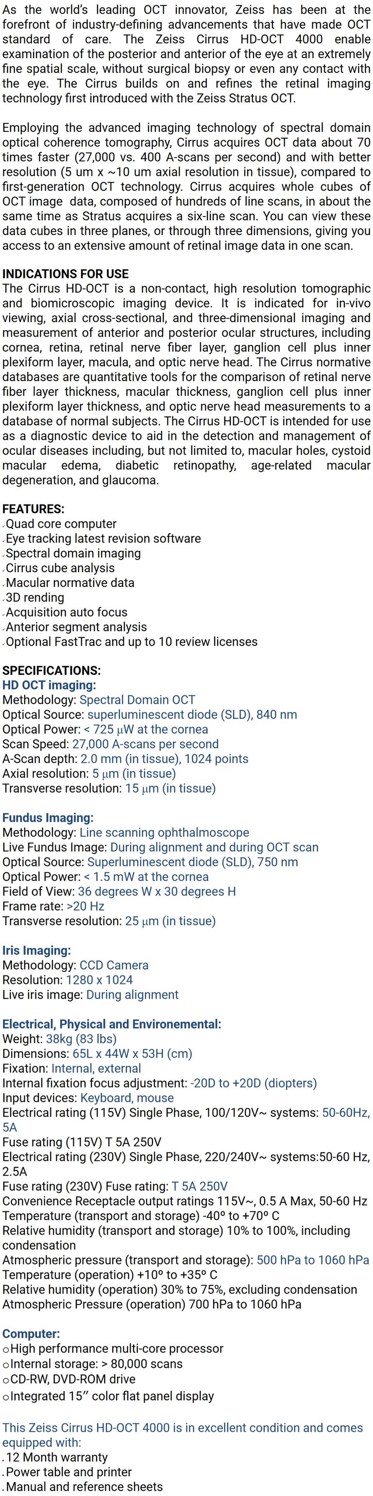 Zeiss Cirrus HD-OCT 4000 Quad Core