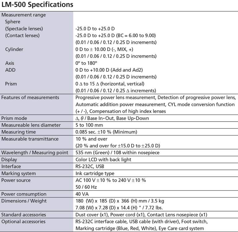Nidek LM-500 Auto Lensmeter