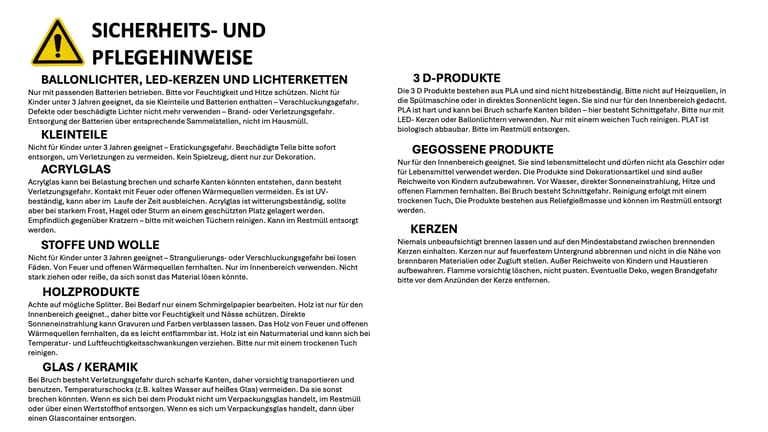 Sicherheits- und Pflegehinweise