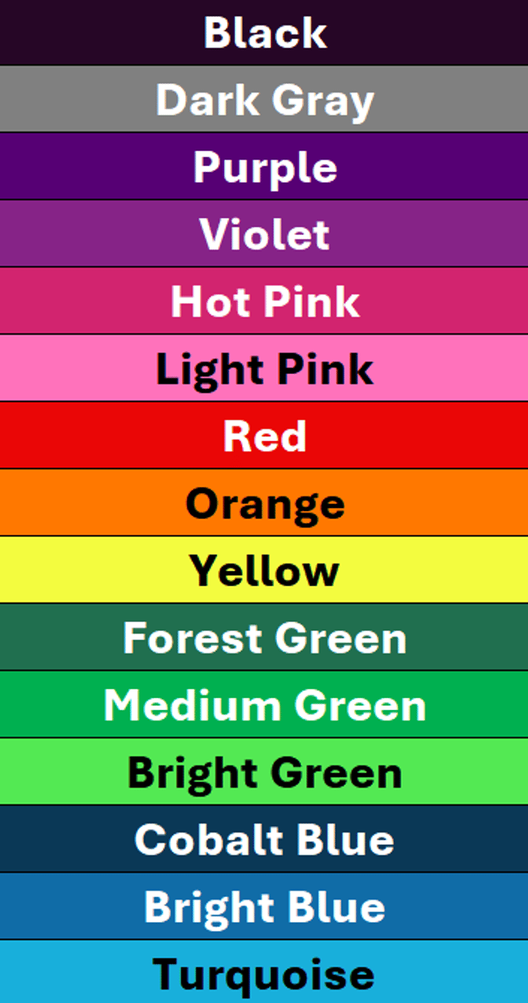 Dye Packet Colors Dye Packet Colors