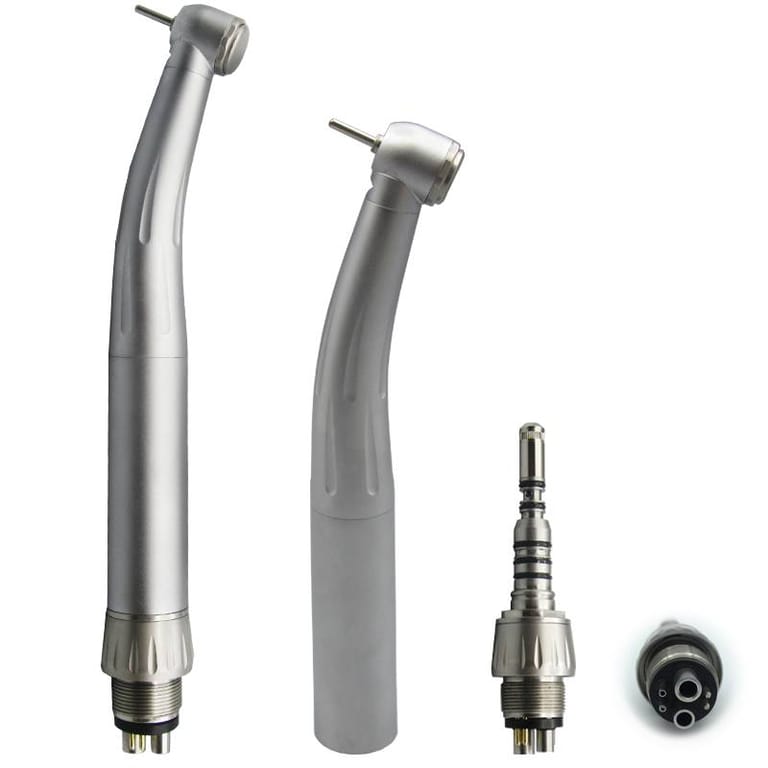 Product Overview INSADENTAL INSA-604 fiber optic high speed dental handpiece adopts standard torque small head design, matched with unique willow leaf anti-slip texture handle. It supports dual compatibility of 4-hole & 6-hole PTL quick couplers, equipped with 4-way full surround water spray, shadow-free fiber optic illumination and premium silent ceramic bearings, perfectly fits all routine anterior and posterior tooth clinical treatments. Core Product Features 4-Way Multi-Point Full Circle Water Spray Four uniform water outlets fully wrap the bur during grinding & cutting, deliver even cooling to effectively prevent pulp overheating and damage, greatly improve patient comfort and operation safety. Built-In Shadow-Free Fiber Optic Lighting High-efficiency internal light guide fiber provides bright natural daylight illumination without blind spots, clearly displays tiny cavity margins for precise trimming and filling work. Premium Silent Ceramic Bearing Cartridge High precision imported ceramic ball bearing rotor, stable rotation speed ranging from 350,000 to 450,000 RPM, ultra-low vibration & noise, wear-resistant to extend service life and reduce doctor’s long-hour hand fatigue. Standard Small Torque Push Button Head Compact torque head design offers flexible access for both anterior front teeth and posterior molars, one-click push button bur lock without auxiliary tools, stable clamping force avoids bur shaking or falling off at high speed. Willow Leaf Anti-Slip Ergonomic Texture Special curved anti-slip grain on the handpiece body brings soft comfortable grip, effectively prevents sliding during long-time clinical operation. Dual 4&6 Hole PTL Quick Coupler Compatibility Universal design fits both 4-hole and 6-hole PTL type fiber optic quick couplers, easy matching with most mainstream dental chair units, stable air and light transmission. Durable Metal Autoclavable Body Integral medical grade metal shell, corrosion & wear resistant, supports repeated high-temperature autoclave sterilization, comes with 1-year manufacturer warranty. Technical Specifications Model: INSA-604 Product Name: Fiber Optic High Speed Dental Handpiece Head Type: Standard Torque Push Button Small Head Cooling System: 4-way multi-point full circle water spray Bur Lock: Push button type Rotation Speed: 350,000–450,000 RPM Bearing: High precision ceramic bearing Light Source: Built-in fiber optic illumination Connector: Dual compatible 4-hole / 6-hole PTL quick coupler Body Material: Medical metal stainless steel Net Weight: 200g Warranty Period: 1 Year Application Scenarios Widely applicable for dental cavity preparation, crown & bridge trimming, tooth filling polishing, minimally invasive restoration, daily routine treatment in dental hospitals, private clinics and dental labs. Package Contents 1 × INSADENTAL INSA-604 Fiber Optic High Speed Handpiece Optional matching 4/6-hole PTL quick coupler Professional maintenance accessories Product Overview INSADENTAL INSA-604 fiber optic high speed dental handpiece adopts standard torque small head design, matched with unique willow leaf anti-slip texture handle. It supports dual compatibility of 4-hole & 6-hole PTL quick couplers, equipped with 4-way full surround water spray, shadow-free fiber optic illumination and premium silent ceramic bearings, perfectly fits all routine anterior and posterior tooth clinical treatments. Core Product Features 4-Way Multi-Point Full Circle Water Spray Four uniform water outlets fully wrap the bur during grinding & cutting, deliver even cooling to effectively prevent pulp overheating and damage, greatly improve patient comfort and operation safety. Built-In Shadow-Free Fiber Optic Lighting High-efficiency internal light guide fiber provides bright natural daylight illumination without blind spots, clearly displays tiny cavity margins for precise trimming and filling work. Premium Silent Ceramic Bearing Cartridge High precision imported ceramic ball bearing rotor, stable rotation speed ranging from 350,000 to 450,000 RPM, ultra-low vibration & noise, wear-resistant to extend service life and reduce doctor’s long-hour hand fatigue. Standard Small Torque Push Button Head Compact torque head design offers flexible access for both anterior front teeth and posterior molars, one-click push button bur lock without auxiliary tools, stable clamping force avoids bur shaking or falling off at high speed. Willow Leaf Anti-Slip Ergonomic Texture Special curved anti-slip grain on the handpiece body brings soft comfortable grip, effectively prevents sliding during long-time clinical operation. Dual 4&6 Hole PTL Quick Coupler Compatibility Universal design fits both 4-hole and 6-hole PTL type fiber optic quick couplers, easy matching with most mainstream dental chair units, stable air and light transmission. Durable Metal Autoclavable Body Integral medical grade metal shell, corrosion & wear resistant, supports repeated high-temperature autoclave sterilization, comes with 1-year manufacturer warranty. Technical Specifications Model: INSA-604 Product Name: Fiber Optic High Speed Dental Handpiece Head Type: Standard Torque Push Button Small Head Cooling System: 4-way multi-point full circle water spray Bur Lock: Push button type Rotation Speed: 350,000–450,000 RPM Bearing: High precision ceramic bearing Light Source: Built-in fiber optic illumination Connector: Dual compatible 4-hole / 6-hole PTL quick coupler Body Material: Medical metal stainless steel Net Weight: 200g Warranty Period: 1 Year Application Scenarios Widely applicable for dental cavity preparation, crown & bridge trimming, tooth filling polishing, minimally invasive restoration, daily routine treatment in dental hospitals, private clinics and dental labs. Package Contents 1 × INSADENTAL INSA-604 Fiber Optic High Speed Handpiece Optional matching 4/6-hole PTL quick coupler Professional maintenance accessories