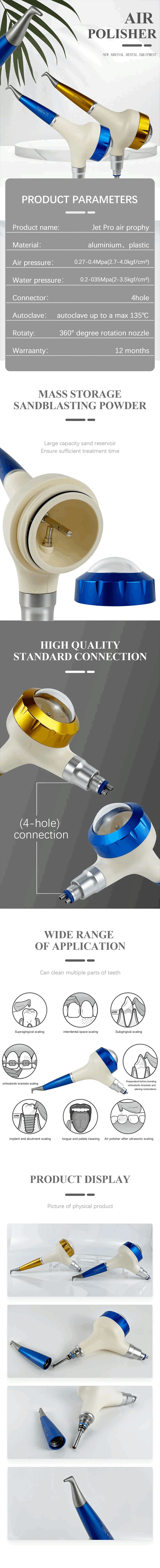 INSA Jet Pro dental air prophy 4 hole coupling air polisher blue gold color 360 rotatable nozzle teeth sandblasting cleaning handpiece INSA Jet Pro dental air prophy 4 hole coupling air polisher blue gold color 360 rotatable nozzle teeth sandblasting cleaning handpiece