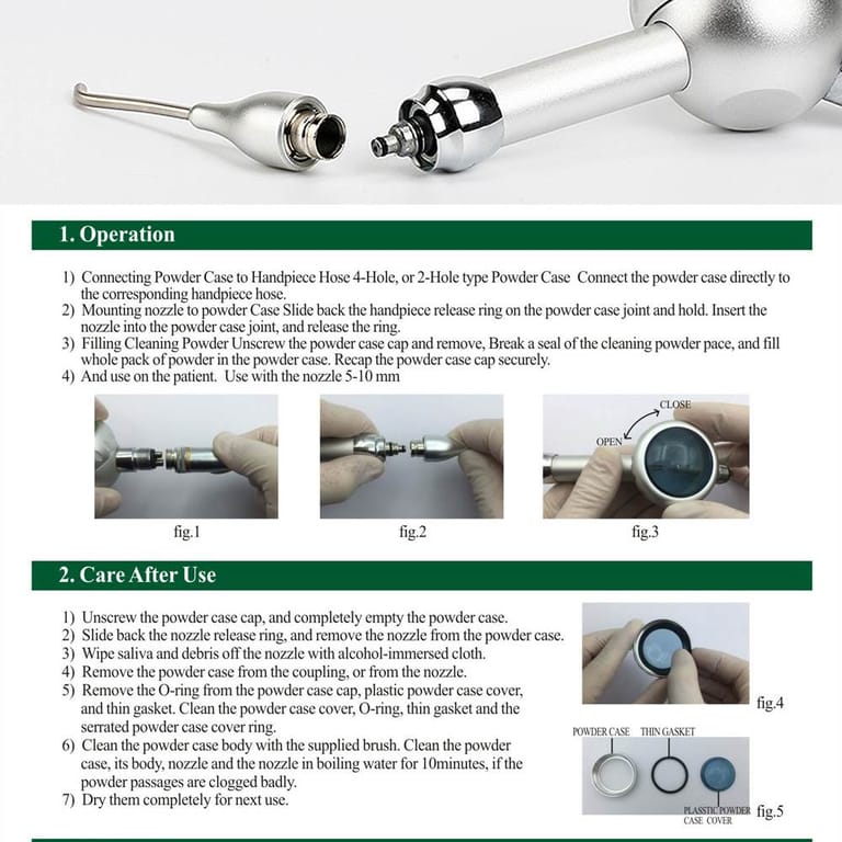 Operation and maintenance instructions for INSA-P02 dental air prophy jet assembly & post-use cleaning guide Operation and maintenance instructions for INSA-P02 dental air prophy jet assembly & post-use cleaning guide