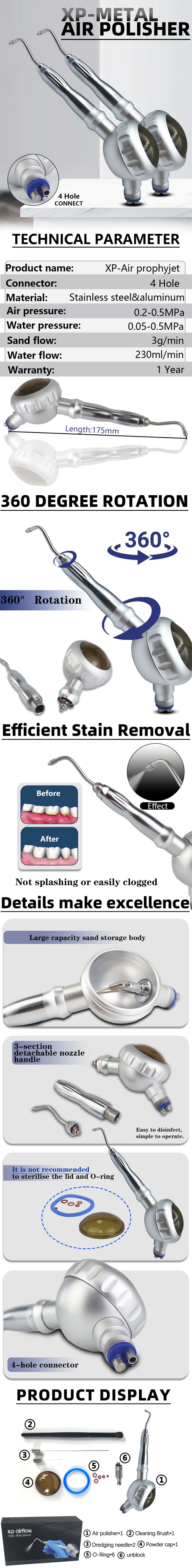 INSA XP-Metal dental air prophy jet MY-P05 4 hole coupling metal air polisher detachable nozzle teeth sandblasting cleaning handpiece INSA XP-Metal dental air prophy jet MY-P05 4 hole coupling metal air polisher detachable nozzle teeth sandblasting cleaning handpiece