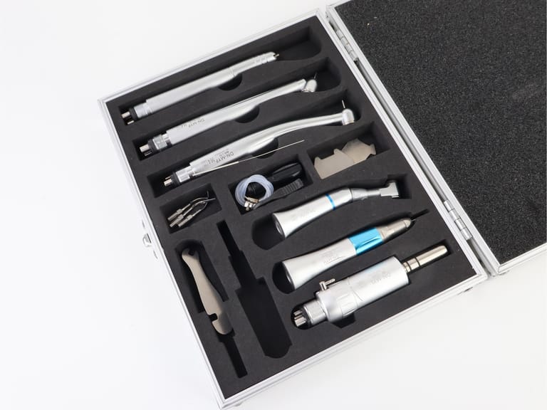 INSA-KITS11 INSA dental student complete handpiece kit aluminum storage box, includes EX203C LED high speed fiber optic handpiece, PANAMAX low speed contra angle & straight handpiece, AS2000 ultrasonic air scaler, 4 hole M4 connector and maintenance accessories, autoclavable dental turbine set for dental university student training and clinical practice INSA-KITS11 INSA dental student complete handpiece kit aluminum storage box, includes EX203C LED high speed fiber optic handpiece, PANAMAX low speed contra angle & straight handpiece, AS2000 ultrasonic air scaler, 4 hole M4 connector and maintenance accessories, autoclavable dental turbine set for dental university student training and clinical practice