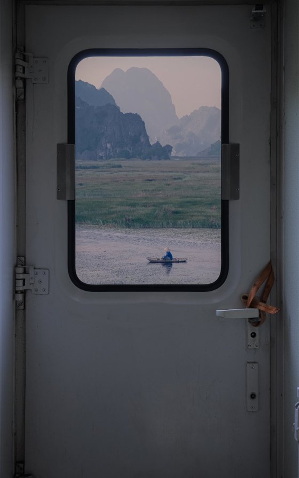 white and brown train door