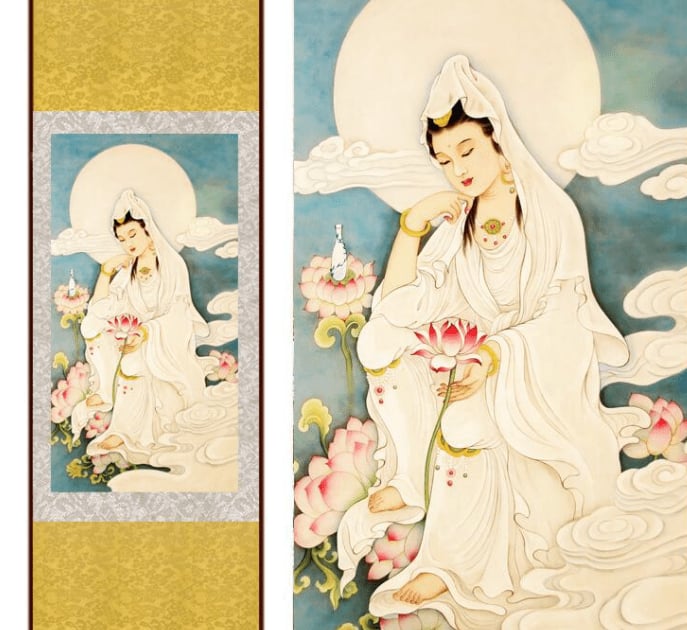 Pastel Kwan Yin Goddess and Lotus Flower Art Canvas - Reflections