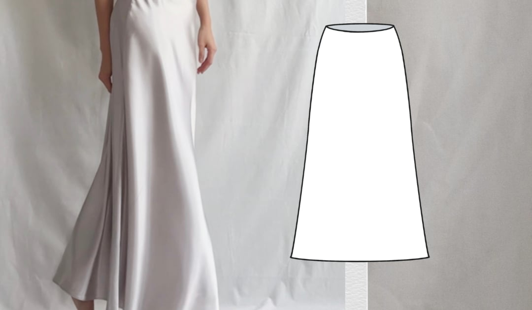 Women White Lotus Print Bias Flared Skirt