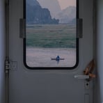 white and brown train door