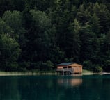 brown wooden house on lake