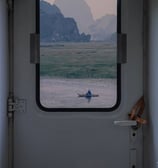 white and brown train door