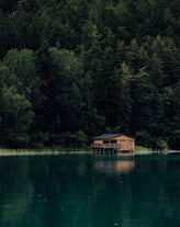 brown wooden house on lake