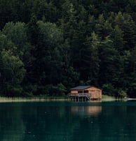 brown wooden house on lake