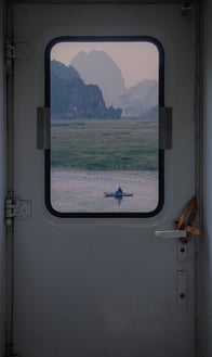 white and brown train door