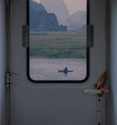 white and brown train door