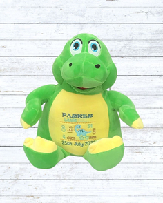 Personalised embroidered Dinosaur birth stat teddy
