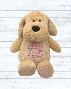 Personalised embroidered Dog birth stat teddy