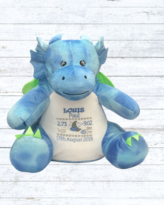 Personalised embroidered Dragon birth stat teddy