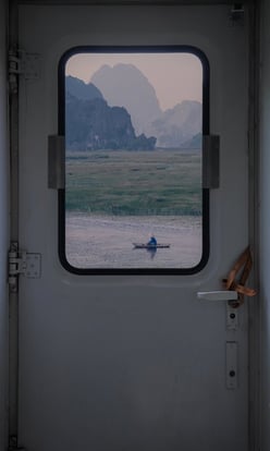 white and brown train door
