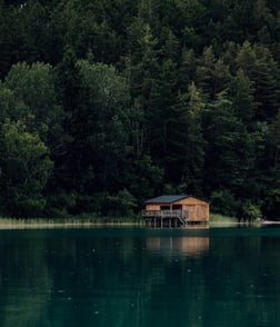 brown wooden house on lake